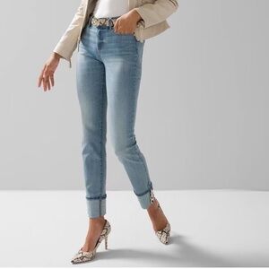 WHBM Mid Rise Slim Ankle Jeans w/ Chain Cuff Detail – Size 10